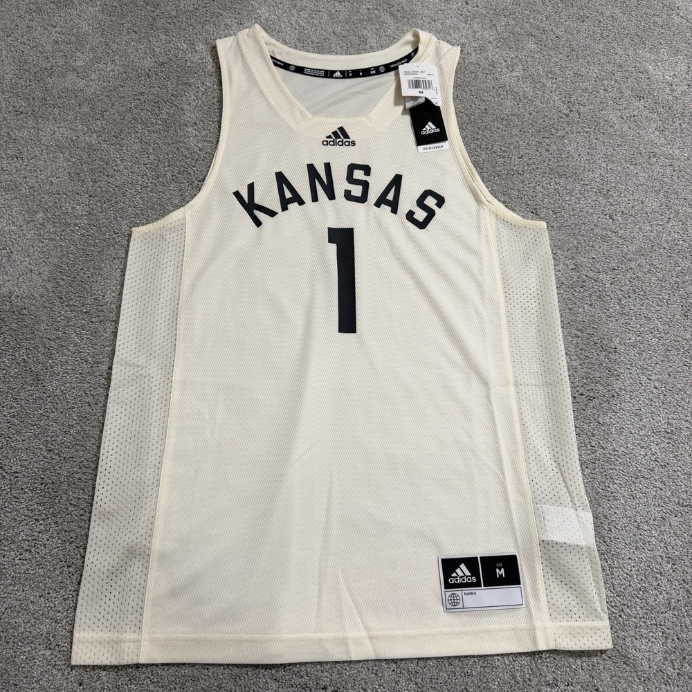 Adidas Kansas Jayhawks Reverse Retro Basketball Jersey Mens M Cream NCAA H59115